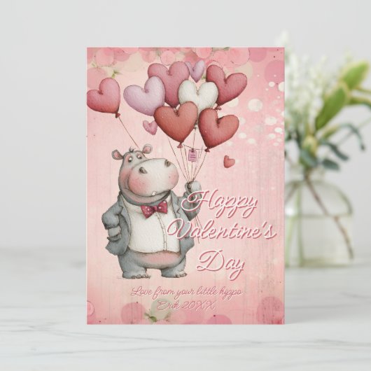 Custom Message Hippo Animal Valentines Day シーズンカード (スタンド正面)