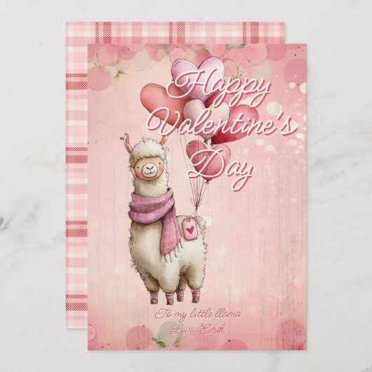 Custom Message Llama Animal Valentines Day シーズンカード (正面/裏面)