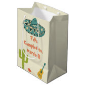 Custom Message Mexican Themed Birthday ミディアムペーパーバッグ (正面アングル)