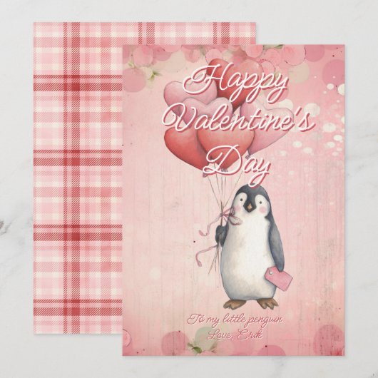 Custom Message Penguin Animal Valentines Day シーズンカード (正面/裏面)