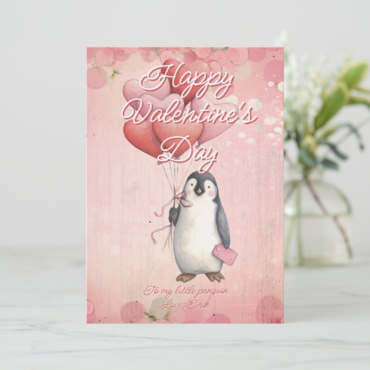 Custom Message Penguin Animal Valentines Day シーズンカード (スタンド正面)