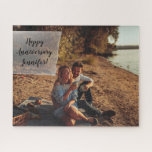 Custom Message Personalized Photo ジグソーパズル<br><div class="desc">This jigsaw puzzle is ready to be personalized with your own photo and your own custom message. Your message appears in black script lettering against a transparent white tag overlay. Create personalized gifts for anniversaries,  birthdays and more.</div>