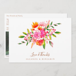 Custom Message Pink Floral Photo Wedding  サンキューカード