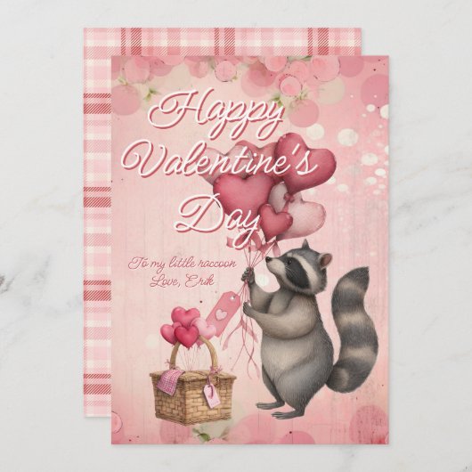 Custom Message Raccoon Animal Valentines Day シーズンカード (正面/裏面)