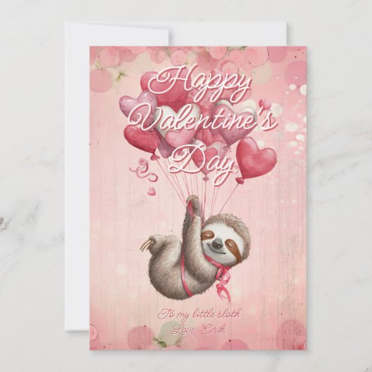 Custom Message Sloth Animal Valentines Day シーズンカード (正面)