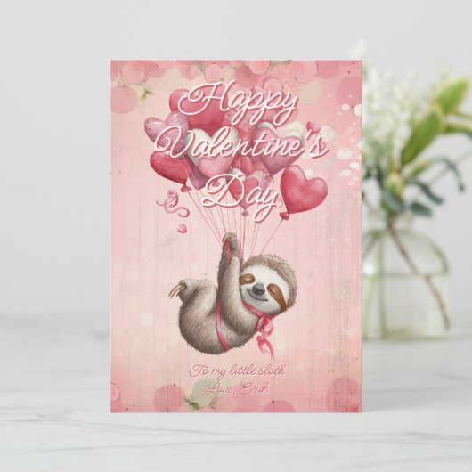 Custom Message Sloth Animal Valentines Day シーズンカード (スタンド正面)