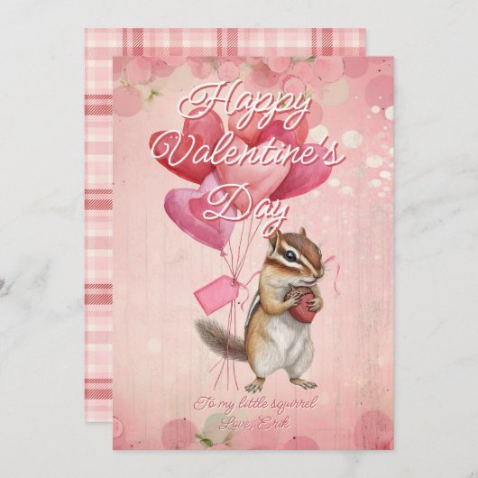 Custom Message Squirrel Animal Valentines Day シーズンカード (正面/裏面)