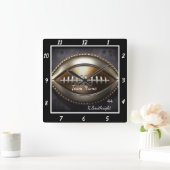 Custom Metallic Football  スクエア壁時計 (ホーム)