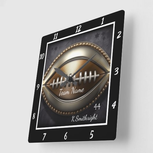 Custom Metallic Football  スクエア壁時計 (傾斜)
