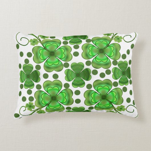 Custom Metallic Green Clover & Swirl Pattern  アクセントクッション (正面)