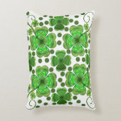 Custom Metallic Green Clover & Swirl Pattern  アクセントクッション (正面(垂直))
