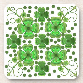 Custom Metallic Green Clover & Swirl Pattern  コースター