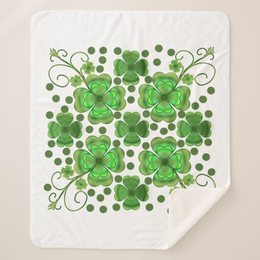 Custom Metallic Green Clover & Swirl Pattern  シェルパブランケット (正面)
