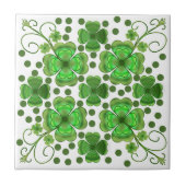 Custom Metallic Green Clover & Swirl Pattern  タイル (正面)