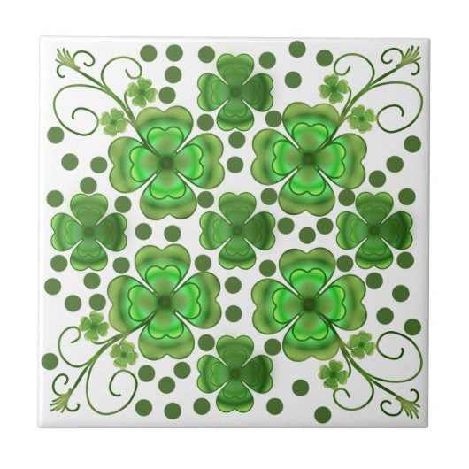 Custom Metallic Green Clover & Swirl Pattern  タイル (正面)