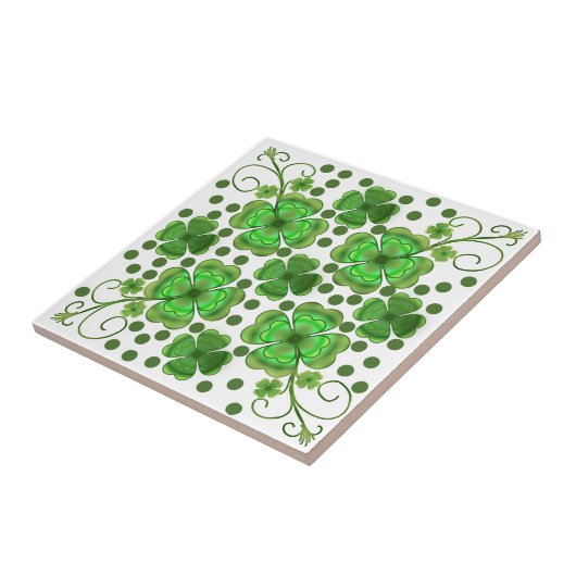 Custom Metallic Green Clover & Swirl Pattern  タイル (側面)