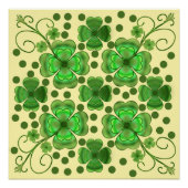 Custom Metallic Green Clover & Swirl Pattern  ポスター (正面)