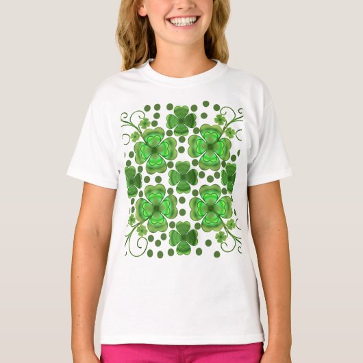 Custom Metallic Green Clover & Swirl Pattern  Tシャツ (正面)
