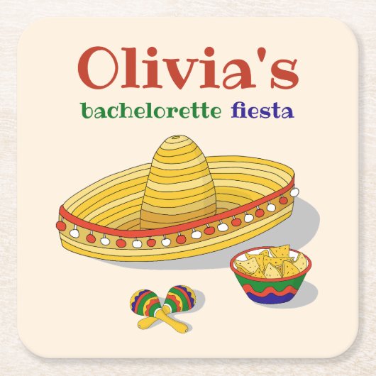 Custom Mexican Fiesta Bachelorette Party スクエアペーパーコースター (正面)