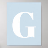 Custom Mid Century Retro Letter Initial Icy Blue ポスター (正面)