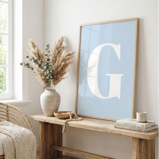 Custom Mid Century Retro Letter Initial Icy Blue ポスター