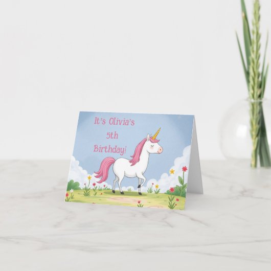 Custom Milestone Unicorn Year/Photo Birthday Card カード (正面)