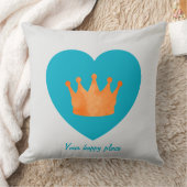 Custom Minimal Geometric Orange Crown Blue Heart  クッション (ブランケット)
