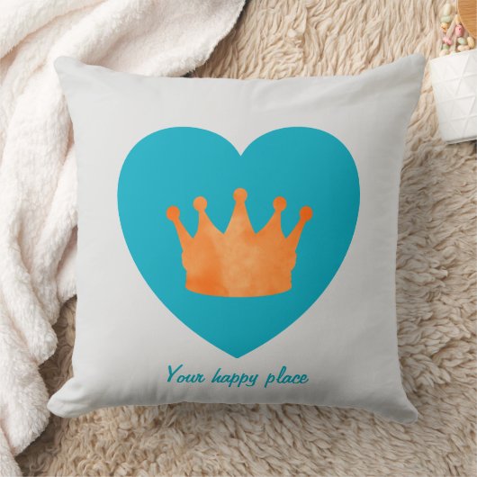 Custom Minimal Geometric Orange Crown Blue Heart  クッション (ブランケット)