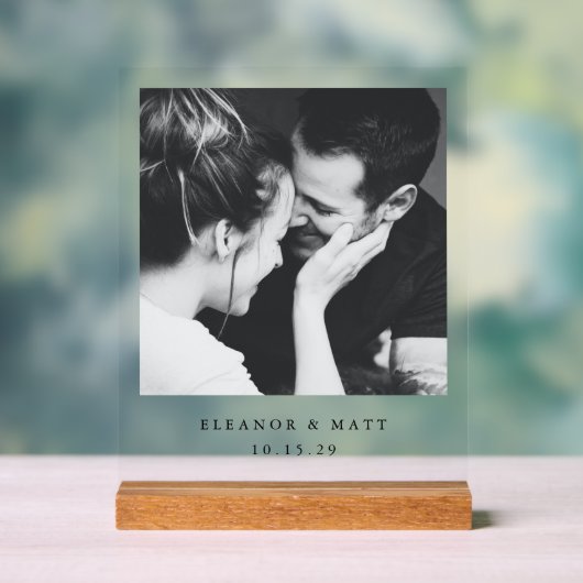 Custom Minimalist Couple Photo Wedding Clear アクリルサイン (ニュートラル)