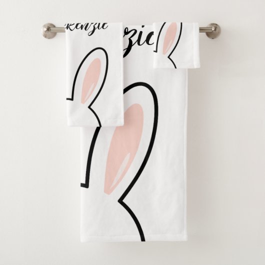 Custom Minimalist Cute Bunny Ears Happy Easter バスタオルセット (インサイチュ)