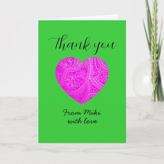Custom Minimalist Modern Thank You Pink Heart カード (正面)