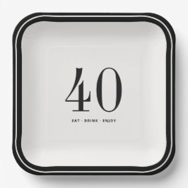 Custom Minimalist Plates, Black and White Birthday ペーパープレート