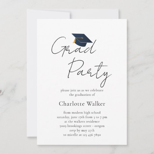 Custom Minimalist Simple Graduation Party 招待状 (正面)