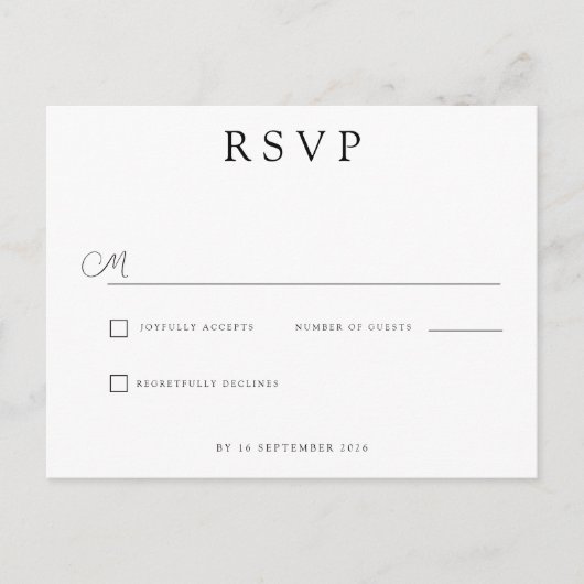 Custom Minimalist Wedding RSVP 案内ポストカード (正面)