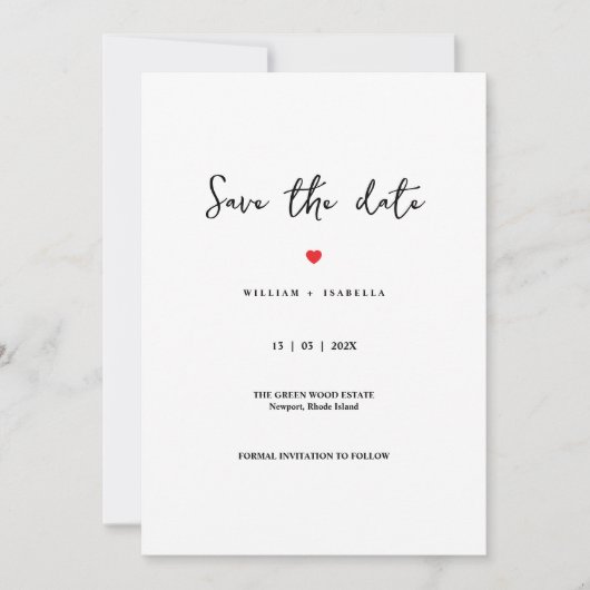 Custom Minimalistic Wedding Save the Date  セーブザデート (正面)