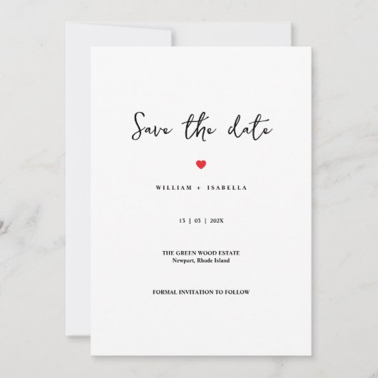 Custom Minimalistic Wedding Save the Date セーブザデート (正面)