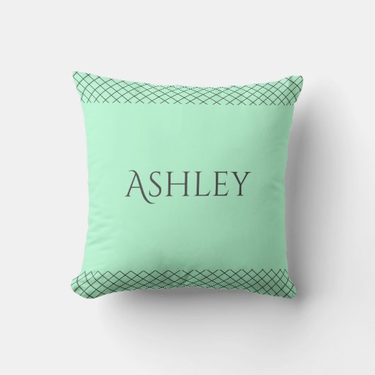 Custom Mint Green Throw Pillow | Name & Initials クッション (正面)
