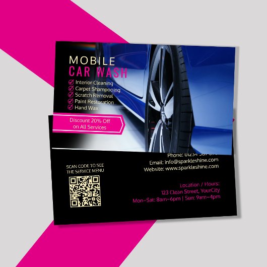 Custom Mobile Car Wash Business Cards, On-Site  名刺