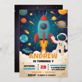 Custom Modern Astronaut Outer Space Birthday 招待状 (正面/裏面)