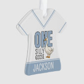 Custom Modern Blue One Silly Goose First Birthday オーナメント (正面)