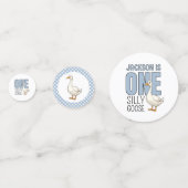 Custom Modern Blue One Silly Goose First Birthday コンフェッティ (裏面)