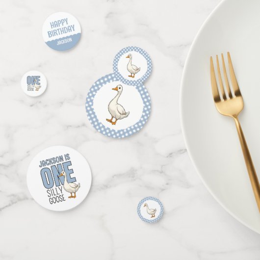 Custom Modern Blue One Silly Goose First Birthday コンフェッティ (グループ)