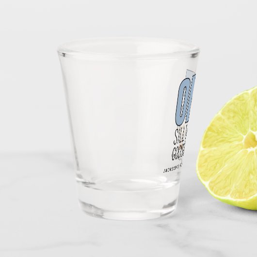 Custom Modern Blue One Silly Goose First Birthday ショットグラス (左)