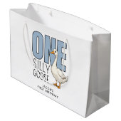 Custom Modern Blue One Silly Goose First Birthday ラージペーパーバッグ (裏面アングル)