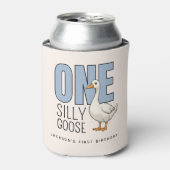 Custom Modern Blue One Silly Goose First Birthday 缶クーラー (缶正面)