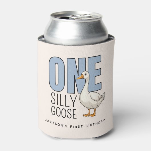Custom Modern Blue One Silly Goose First Birthday 缶クーラー (缶正面)