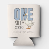 Custom Modern Blue One Silly Goose First Birthday 缶クーラー (裏面)
