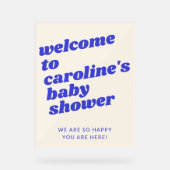 Custom Modern Blue Retro Baby Shower Welcome  アクリルサイン (正面)