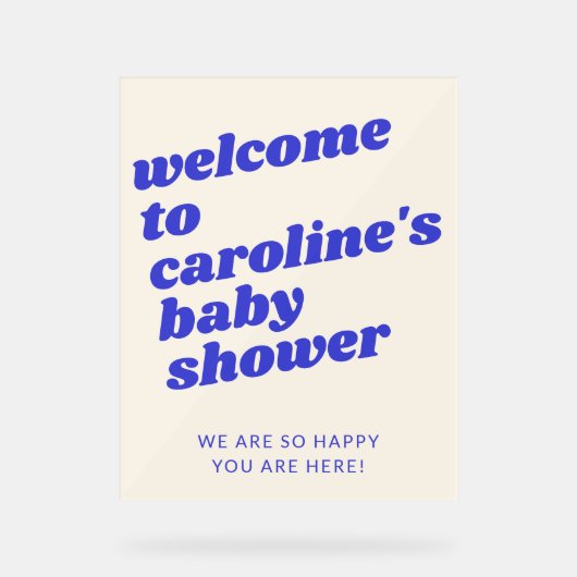 Custom Modern Blue Retro Baby Shower Welcome  アクリルサイン (正面)