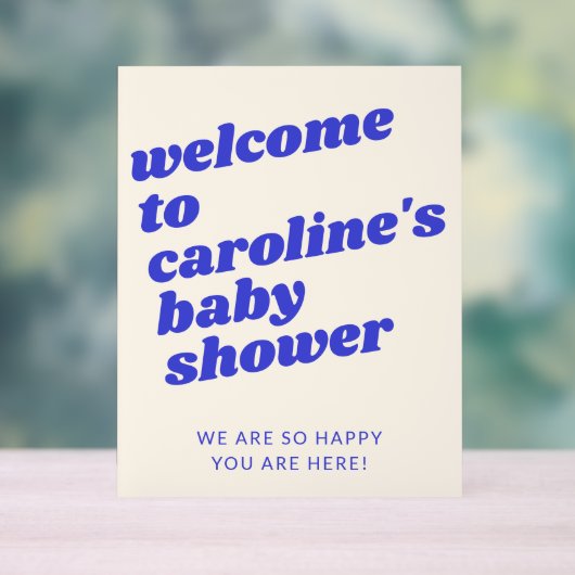 Custom Modern Blue Retro Baby Shower Welcome  アクリルサイン (ニュートラル)